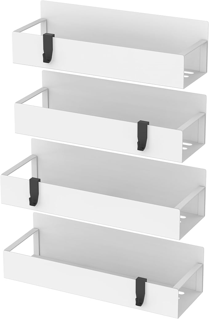 HuggieGems Metal Magnetic Spice Rack for Refrigerator with Hooks White | Magnetic Shelves Heavy Duty for Fridge in Kitchen, Seasoning Storage Organizer, For Oven Washer and Dryer, For Heavier Items - Image 5