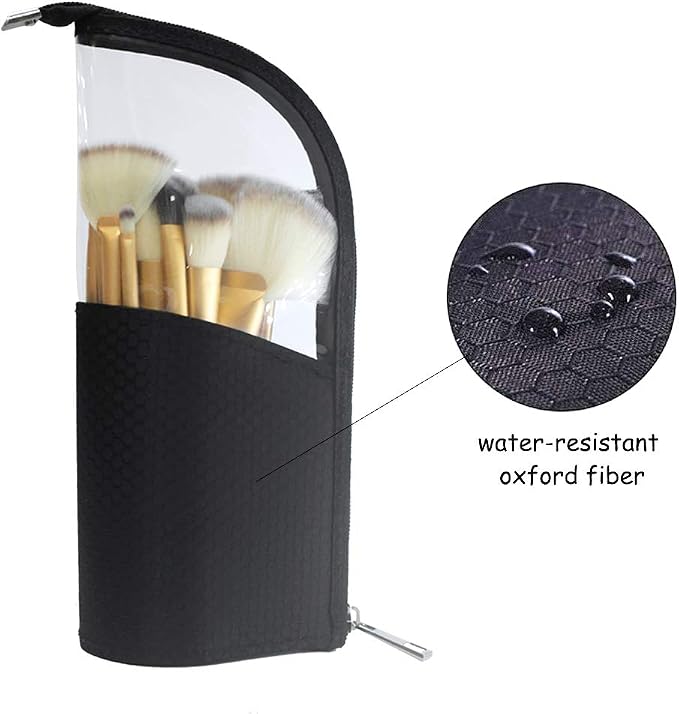 ANEMEL Black Travel Makeup Brush Holder, Organizer Bag Cosmetic Zipper Pouch Portable Dust-Free Stand-Up Toiletry Stationery - Image 5