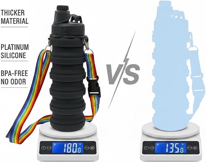 Silicone Collapsible Travel Water Bottles 17.6oz Dark Gray And Light Blue | Foldable Reusable Leakproof,With Mountaineering Buckle And Adjusting Rope For Sports Camping Hiking Cycling Yoga - Image 4