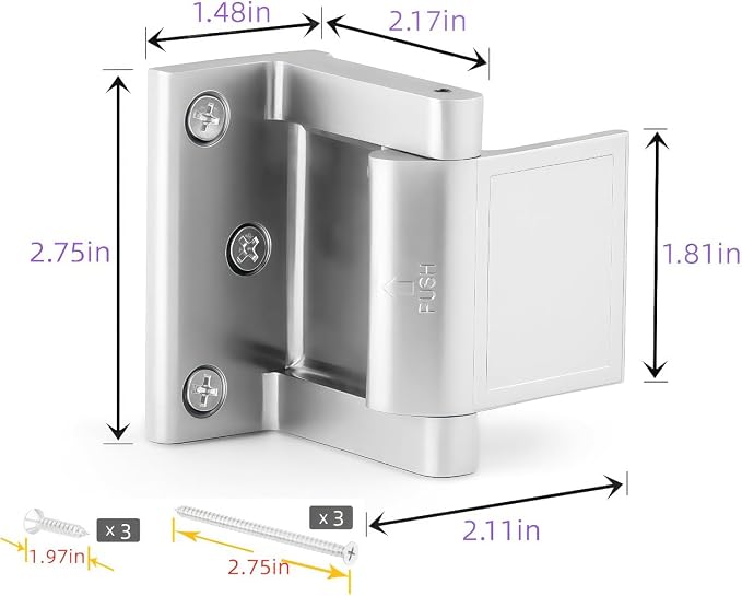 Door Lock Reinforcer Privacy Door Latch for，Hotel Security Door Lock ，Privacy Door Latch for in-Swinging Doors Extra High Home Door Security Lock (2 Pack) - Image 3