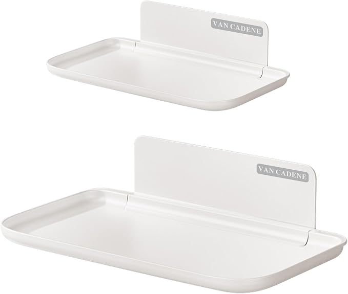 2-Pack Foldable Floating Shelves for Wall | No Drill White Wall Shelves | Small Floating Shelf for Bathroom, Bedroom, RV, KitchenAdhesive Shelves for Phones, Watches | Renter Friendly by HOME