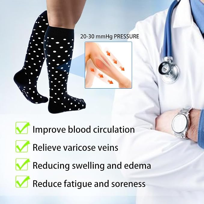 LEVSOX Viscose Made from Bamboo Compression Socks for Pregnant Women 20-30 mmHg Knee High Cute Mens Supports Socks for Travel - Image 6