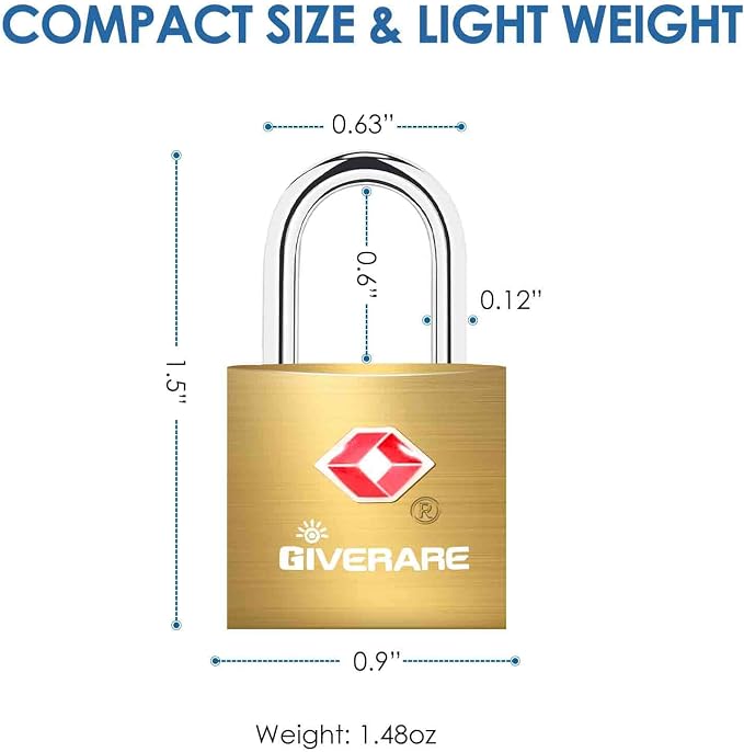 4 Pack TSA Approved Travel Luggage Locks with Keys, Solid Brass Copper Keyed Padlock, Small Locks for Suitcase, Backpack, Gym Locker, Jewelry Box, Gold-by GIVERARE - Image 2