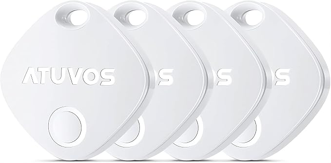 ATUVOS Air Tracker Tags-4 Pack, Bluetooth Luggage Tracker Works with Apple Find My APP (iOS Only, Not for Android), Keys Finder and Item Locator for Luggage, Backpack, Suitcases, Replaceable Battery by ATUVOS