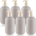 6 Pcs 10 oz Soft Plastic Bottles with Press Pump,Empty Refillable Travel Shampoo Dispenser Container for Hand Soap,Shampoo,Lotion,Body Wash,Conditioner,Silicone Funnel Included (Grey) by DMuuuDM