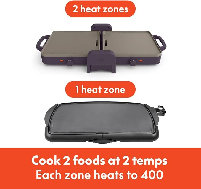 bella 10"x20" Fold and Store Griddle, Non-Toxic, Ceramic Coating, Plum - Image 4