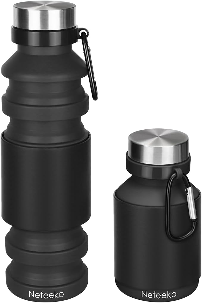 Nefeeko Collapsible Water Bottle, 18floz Reuseable BPA Free Silicone Foldable Bottles for Travel Gym Camping Hiking, Portable Leak Proof Sports Water Bottle with Carabiner | Foldable Water Bottles for Travel Gym Camping Hiking, Portable Leak Proof Spor... by Nefeeko