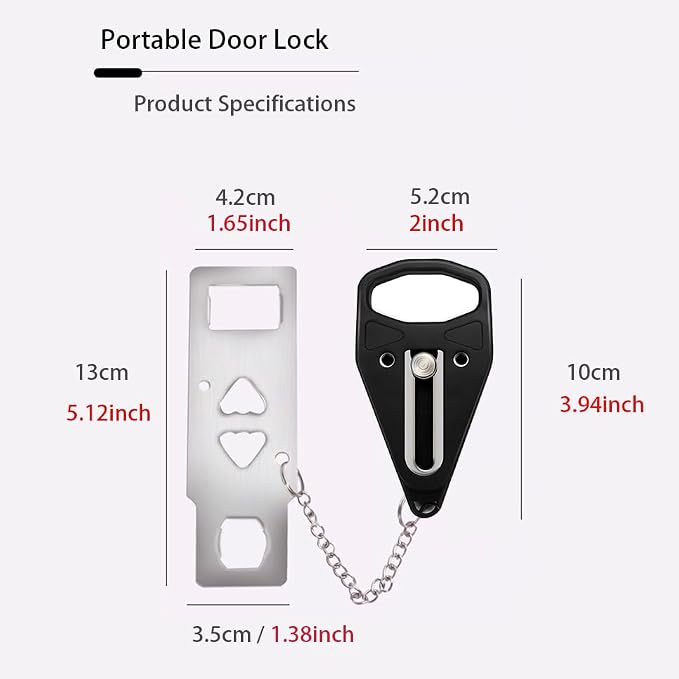 Portable Door Lock, No-Drill Security Lock, Home Door Lock Kit, Lightweight Anti-Theft Latch Protect Family Security and Privacy Fou Traveling, Bedroom, Hotel, Apartment(Balck) - Image 9