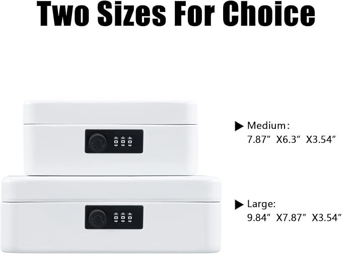 KYODOLED Large Cash Box with Combination Lock,Safe Metal Box for Money, Storage Lock Box with Money Tray,9.84"x 7.87"x 3.54" White Large - Image 7