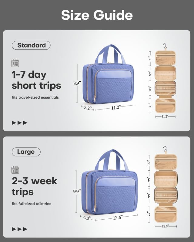 HOTOR Hanging Travel Toiletry Bag Women Men, Aegean-Blue, Medium | Waterproof Makeup Bag Hanging Hook,Multiple Pockets,Travel Essentials,11.2 x 3.2 x 8.9inches - Image 4