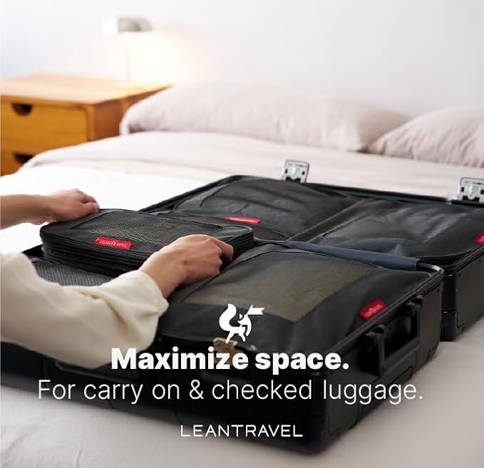 LeanTravel Premium Compression Packing Cubes for Travel - Suitcase Organizer Bags with Double Zipper & Breathable Mesh Panel - Space Saving Carry On Luggage Essentials (3-Pack, Black) - Image 7