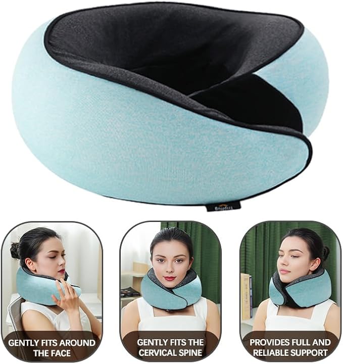 Travel Neck Pillow | Memory Foam Neck Pillow, New Portable U-Shaped Pillow with Neck Support, Washable Cover, Compact for Plane, Office, Bus, Train, Sofa, Nap–Includes Storage Bag - Cyan - Image 4