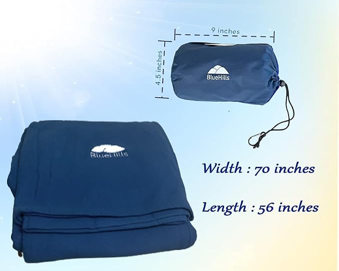 BlueHills Premium Soft Plush Travel Blanket and Ultra Compact Travel Blanket Value Pack Set of 2 - Airplane Flight Blanket Throw in a case with Strap Compact Pack for Car Plane Travel Navy Blue - Image 2