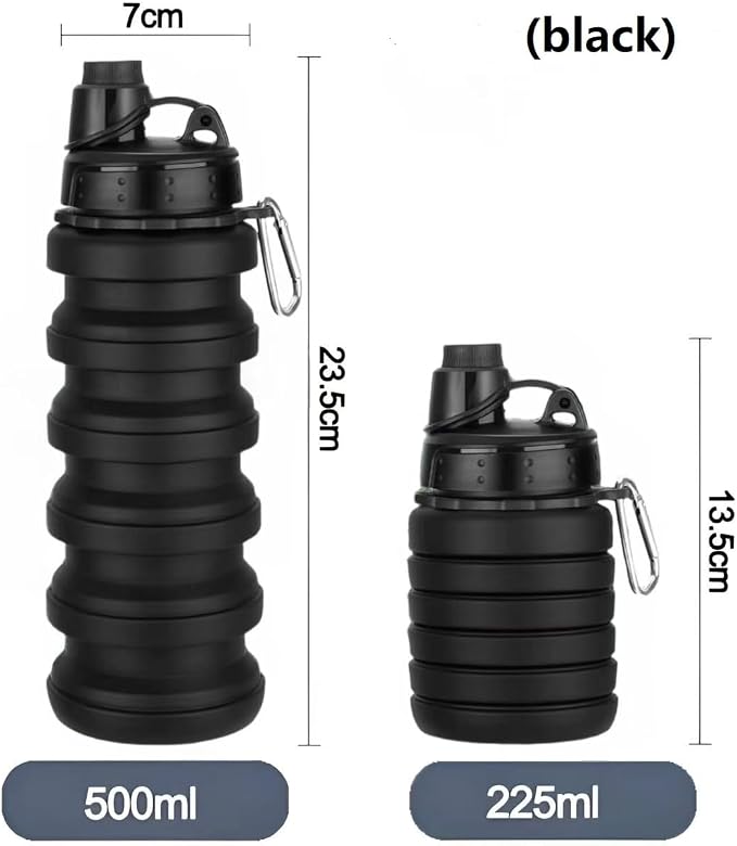 Collapsible Water Bottles 3 Pack 500ml Black+Light Grey+Pink | Travel Sports Portable Water Bottle Reusable Water Bottles silicone Water-proof camping water bottle. - Image 2