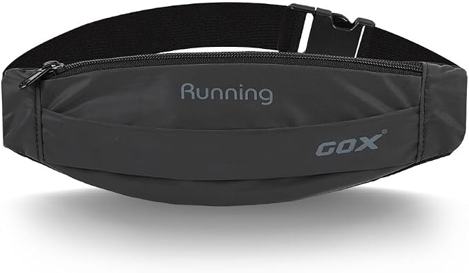 Gox Running Belt, Black | Slim Waist Pack for Phone Holder, Waterproof Athletic Pouch, For Men Women Running Gym Hiking, Small Cross Body Sling Bag by GOX