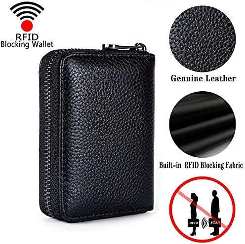 Genuine Leather Credit Card Holder Wallet RFID Blocking Secure Card Case ID Case Organizer Zipper Wallet (A-Classic Black) - Image 3