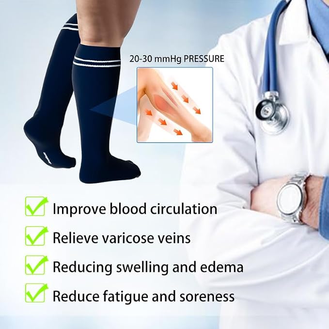 LEVSOX Viscose Made from Bamboo Compression Socks for Pregnant Women 20-30 mmHg Knee High Cute Mens Supports Socks for Travel - Image 4