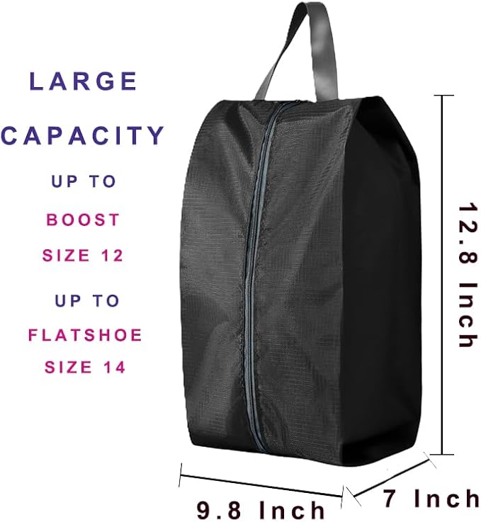 Travel Shoe Bags, Set of 12, Large Oxford Fabric Storage Bags with Zipper and Handle, Water-Resistant Pouches (Black) - Image 2