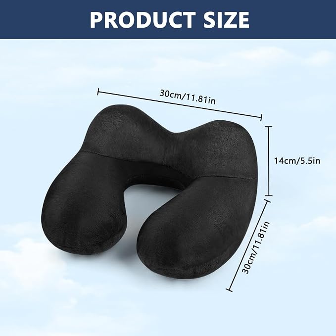 flintronic Inflatable Travel Pillow, Inflatable Travel Pillow for Airplane, Soft Velvet Neck Support, Lightweight Ergonomic Sleeping Neck Pillow for Airplane, Train, Car, Office -Black - Image 2