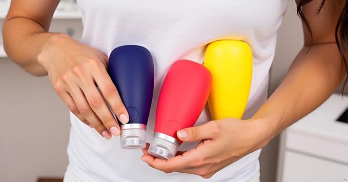 Travel Bottles for Toiletries, TSA Approved 3 oz Leak Proof Silicone Soft Refillable Squeeze Travel Size Containers BPA Free for Cleansers, Lotions, Shampoo, Conditioner (red,yellow,blue,orange) - Image 6