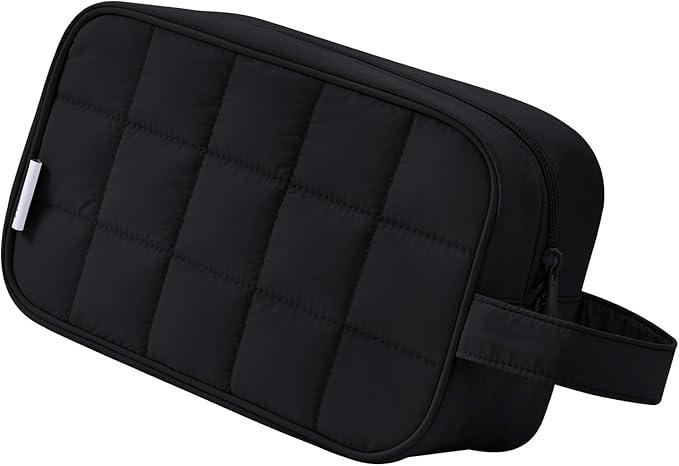 Narwey Quilted Makeup Bag Puffy Make up Bag Cosmetic Bag Organizer, Puffer Travel Toiletry Bag for Traveling Women Girl, Travel Bag for Toiletries, Skincare Medicine Bags (Black) by Narwey