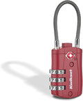 Kwikset TSA Approved Combination Luggage Lock with Cable, 1-Pack, Red | Flexible Cable Shackle Threads Through Zipper Pulls and Duffel Handles; 1-3/16 in Body, Resettable Code by Unknown