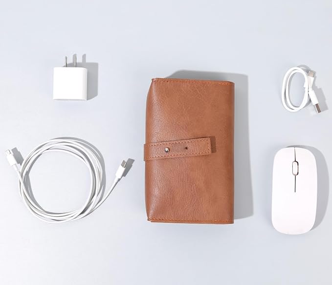 Vintage Tech leather Electronic organizer travel case,cord organizer travel, Leather charger shortage for essentials mouse, adapter, cables (dark grey) - Image 6