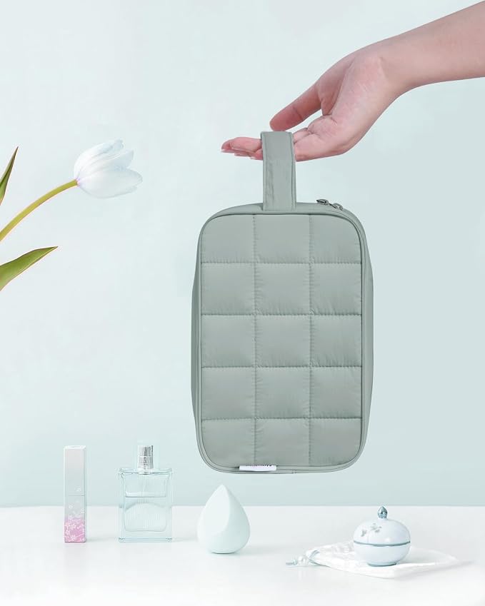 Narwey Quilted Makeup Bag Puffy Make up Bag Cosmetic Bag Organizer, Puffer Travel Toiletry Bag for Traveling Women Girl, Travel Bag for Toiletries, Skincare Medicine Bags (Sage Green) - Image 6