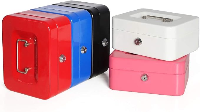 Jssmst Locking Medium Steel Cash Box with Money Tray,Lock Box,Blue - Image 6