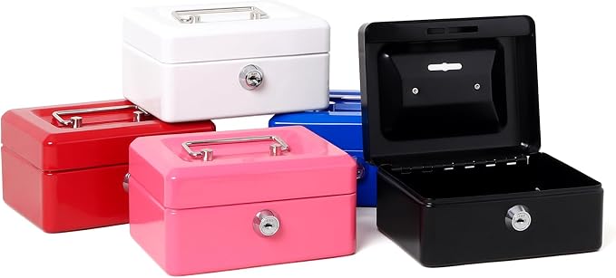 Jssmst Small Lock Cash Box, Locking Money Box for Kids with Slot on Top, Red Lock Box, 5.91 x 4.72 x 2.95 inches, CB003-R - Image 9