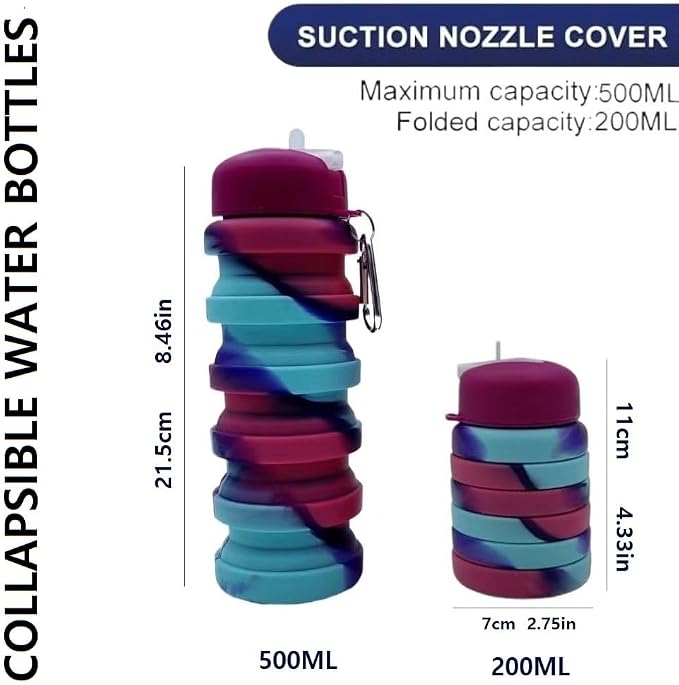Collapsible Water Bottles 2 Pack 500ml (Orange+Rose Red) | Travel Portable Sport Water Bottle, Silicone Foldable Water Bottles for Gym Camping Outdoor Hiking. - Image 6
