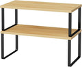 OGEMXU Cabinet Shelf Organizers, 15.7 inches Large Kitchen Counter Shelf, Set of 2 Wood Kitchen Pantry Organizer, Storage Shelves for Countertop, Spice Rack, Stackable, Expandable, Metal Black, Nature by OGEMXU