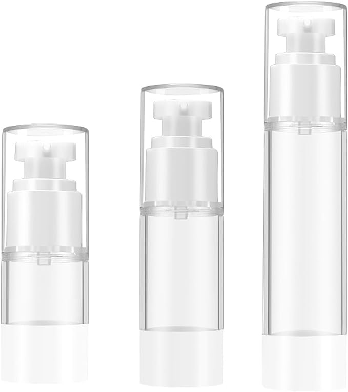Qeuly 3 Pcs Airless Pump Bottles, Travel Size Pump Bottles(0.5oz+1oz+1.7oz) | Refillable, BPA-Free, Leek Proof Lotion Dispensers for Foundation, Moisturizer, Creams, Cosmetic by Qeuly