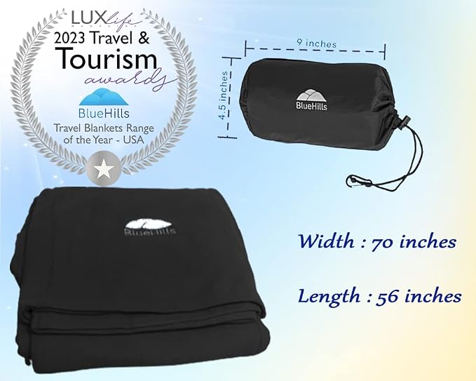 BlueHills Ultra Compact and Compact Light Travel Blankets for Two Value Pack Set of 2 – Airplane Travel Essentials Soft Flight Trips Throw in Portable Cases for Car Plane Travel Gifts – Black - Image 4