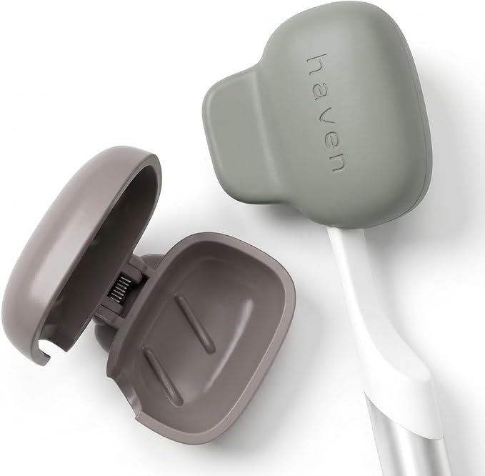 Haven Toothbrush Cover - Fits Electronic and Manual Toothbrushes - Toothbrush Case Holder for Travel - Set of Two Tooth Brush Cap Protectors (Moss & Clay) by Haven