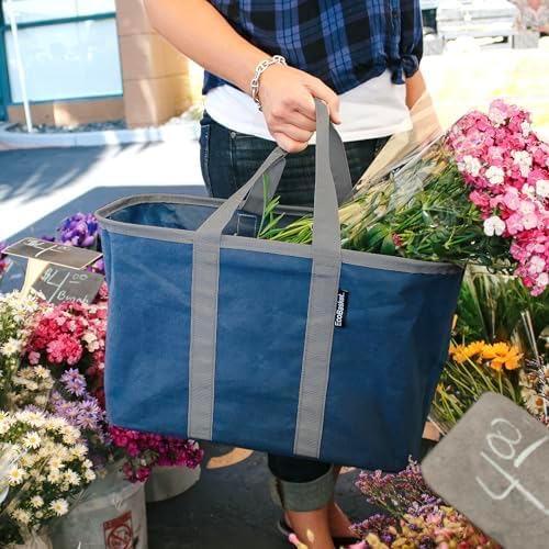 CleverMade EcoBasket Collapsible Grocery Tote, 30L Structured Tote Bag | Load Groceries Without the Bag Collapsing | The Structured Frame Stays Open, Then Folds to 1 Inch for Compact Trunk Storage - Image 3