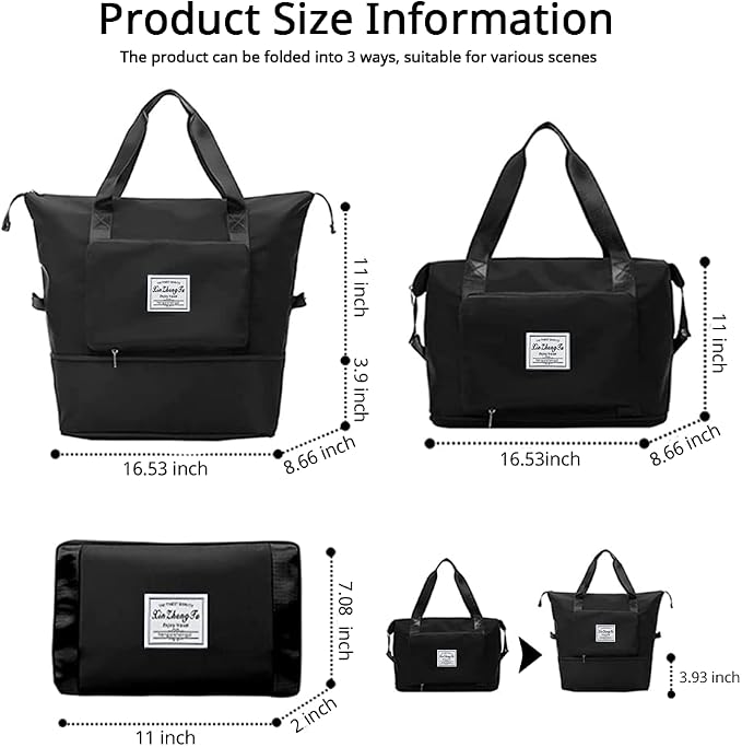 Large Capacity Foldable Travel Bag, Expandable Waterproof Carry on Bag, Dry and Wet Separation Spor Duffel Bags - Image 4