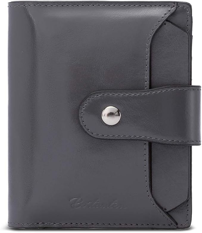BOSTANTEN Leather Womens Wallet Small RFID Blocking Credit Card Holder | Removable ID Window, Zipper Coin Pocket, Bifold, Minimalist, Fits Small Purses, Daily Use, Ladies Gifts, Deep Grey by BOSTANTEN