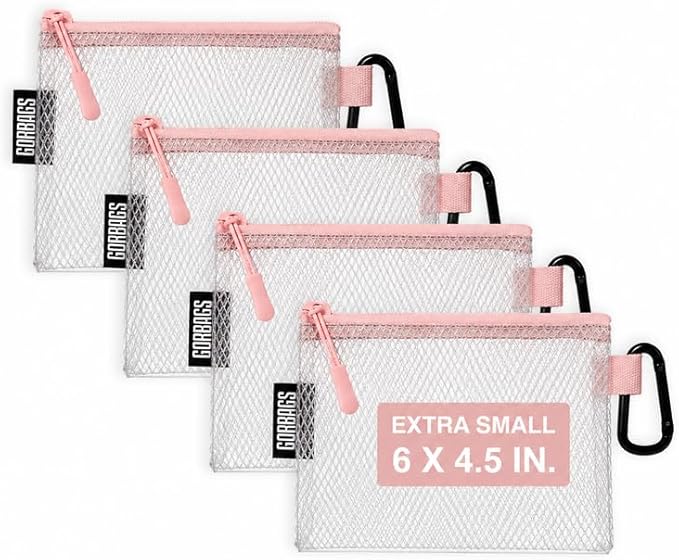 Air Production Extra Small Clear Zipper Pouch (4-Pack) – Cable Organizer & Travel Gear Bag for Electronics, Camera Accessories, Tool Pouch & Small Tech Storage (Pink) by Unknown