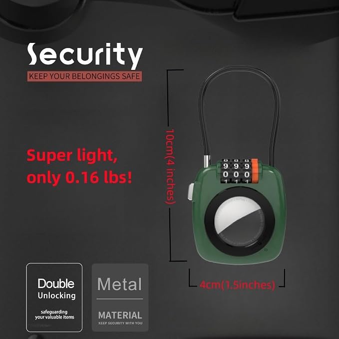 Combination Padlock with Tracker, SmallLock with Smart Tag Compatible with Apple Find My, for Airtag Holder with Cable Lock for Travel, Pet Tracking, Bags, Keys, Luggage, Grey - Image 5