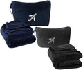 BlueHills Soft Travel Blankets Mini Value Pack Set of 2 - Premium Airplane Travel Essential Flight Blanket Throw in a case with Strap Compact for Car Plane Travel Gift – Black and Navy Blue by BlueHills