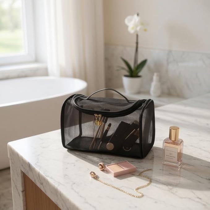 Transparent Nylon Mesh Cosmetic Bag Pouch, Travel Bag for Toiletries – Soft, Durable & Portable Makeup Organizer, Business & Everyday Use, Makeup Bag, for Women and Men, Large Capacity - Image 9