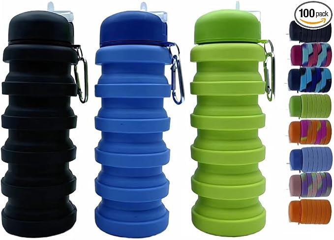 Collapsible Water Bottles 3 Pack 500ml (Black+Blue+Green) | Travel Portable Sport Water Bottle, Silicone Foldable Water Bottles for Gym Camping Outdoor Hiking. by Dontinhu