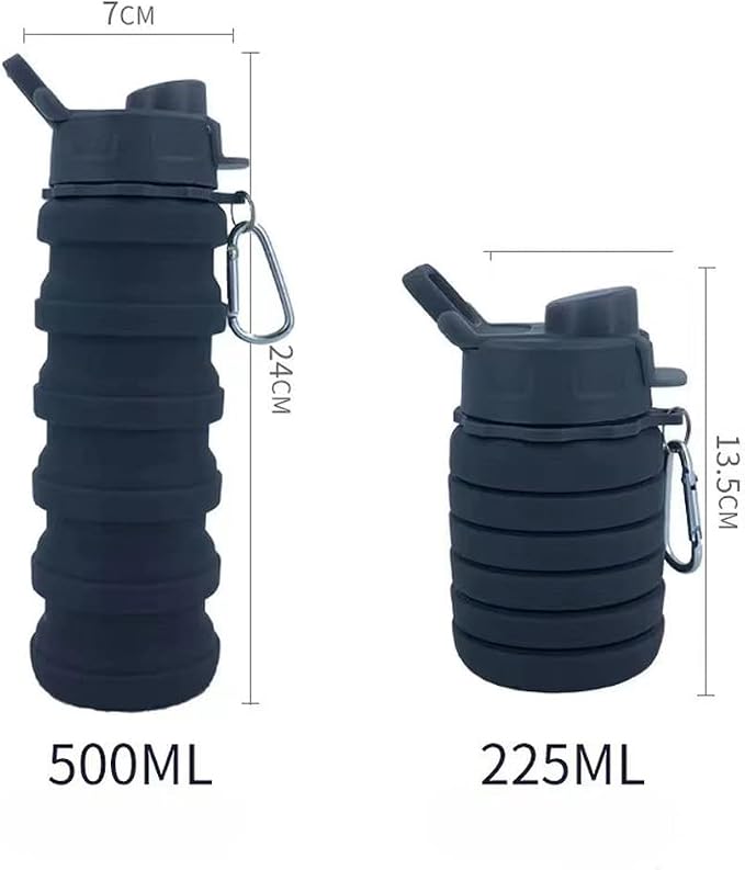 Collapsible Water Bottles 2 Pack 500ml (Black+Purple) | Silicone Water Bottle with Carabiner Expandable Water Bottle Portable Sport Water Bottle for Travel Camping - Image 2