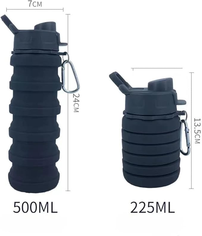 Collapsible Water Bottles 2 Pack 500ml (Black+Blue) | Silicone Water Bottle with Carabiner Expandable Water Bottle Portable Sport Water Bottle for Travel Camping - Image 2