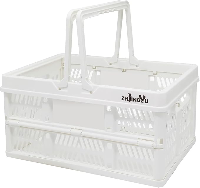 Plastic crates for storage,plastic baskets for organizing,14.96x9.84x7.87" | Foldable Shopping crate with Handles,collapsible storage crate,basket for car Garden Kitchen,Bathroom,office by ZHJINGYU