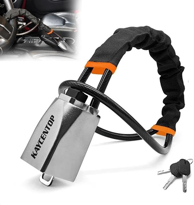 KAYCENTOP Car Steering Wheel Lock, Seat Belt Lock, Car Locks Anti-Theft Device with Aluminum Alloy Lock Housing, Max 17 Inch Length, High Visibility and Light-Weight, Universal Fit, 3Keys(Black) by KAYCENTOP