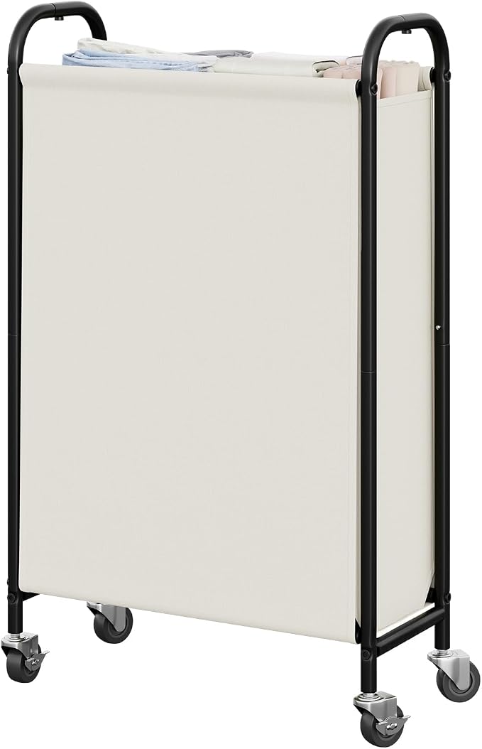 GRANNY SAYS Laundry Hamper, Slim Basket with Wheels and Handles, Beige, 80L | Heavy Duty Metal Frame, Silent Rolling Cart for Clothes in Bedroom, Bathroom, Dorm by GRANNYSAYS