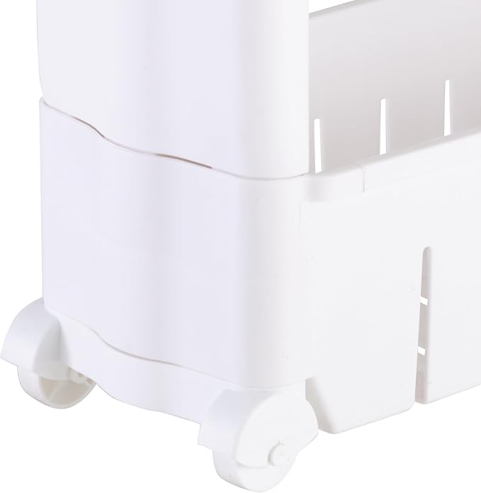 Simplify 3 Tier Slim Slide Out Storage Cart | Multi-Purpose Organization | Rolling | Wheels | Small Space | Laundry Room | Kitchen | Bathroom | Office | White - Image 7