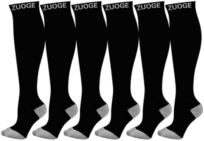 zuoge 6 Pairs Compression Socks Pack - Best Medical, Nursing, Travel & Flight Socks - Running & Fitness - 15-20mmHg by zuoge